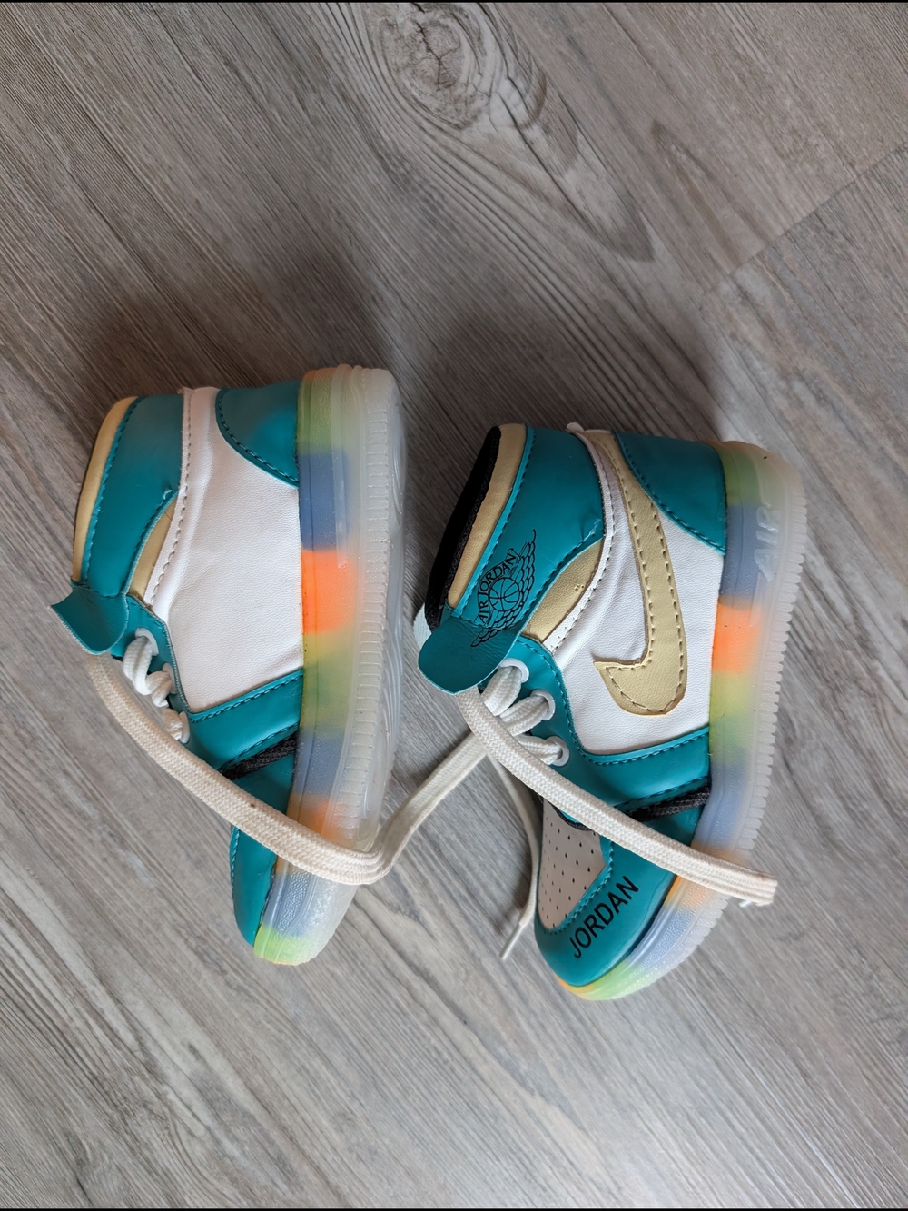 Air Jordan Toddlers' Sneakers in Teal & White with Rainbow Sole